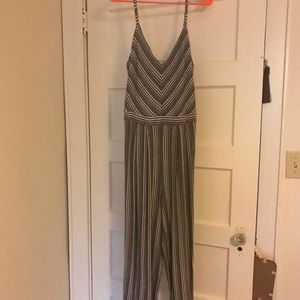 Size XL v neck black and white striped jumpsuit